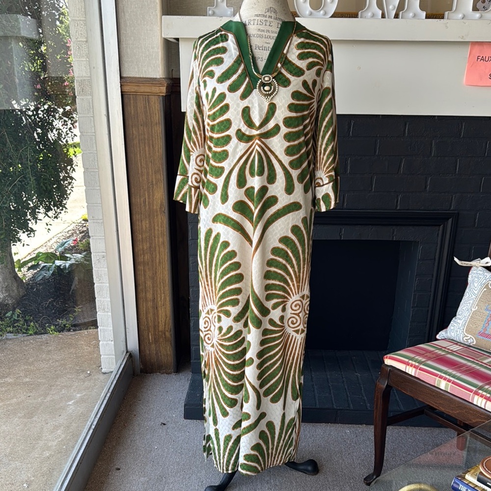 Jade Melanie Tam Palm Maxi Green and Gold Patterned Dress NWT!!!!